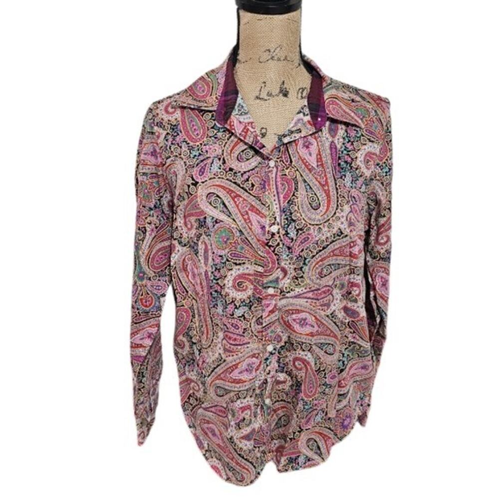 Chaps Paisley Print Button Down Shirt Long Sleeve Patterned Casual Top Large